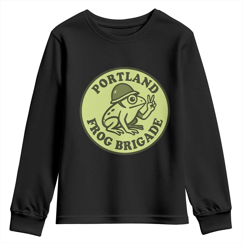 Portland Frog Brigade Youth Sweatshirt Peace Frog Protest Badge TS02 Black Print Your Wear