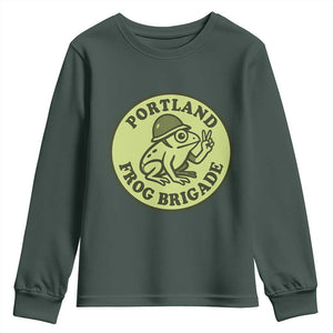 Portland Frog Brigade Youth Sweatshirt Peace Frog Protest Badge TS02 Dark Forest Green Print Your Wear