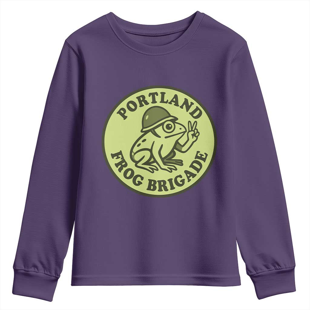 Portland Frog Brigade Youth Sweatshirt Peace Frog Protest Badge TS02 Purple Print Your Wear