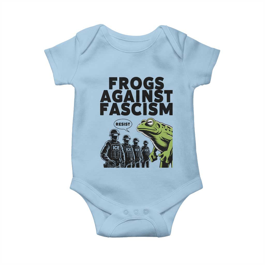 Frogs Against Fascism Baby Onesie Resist 2025 Free Portland Protest TS02 Light Blue Print Your Wear