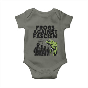 Frogs Against Fascism Baby Onesie Resist 2025 Free Portland Protest TS02 Military Green Print Your Wear