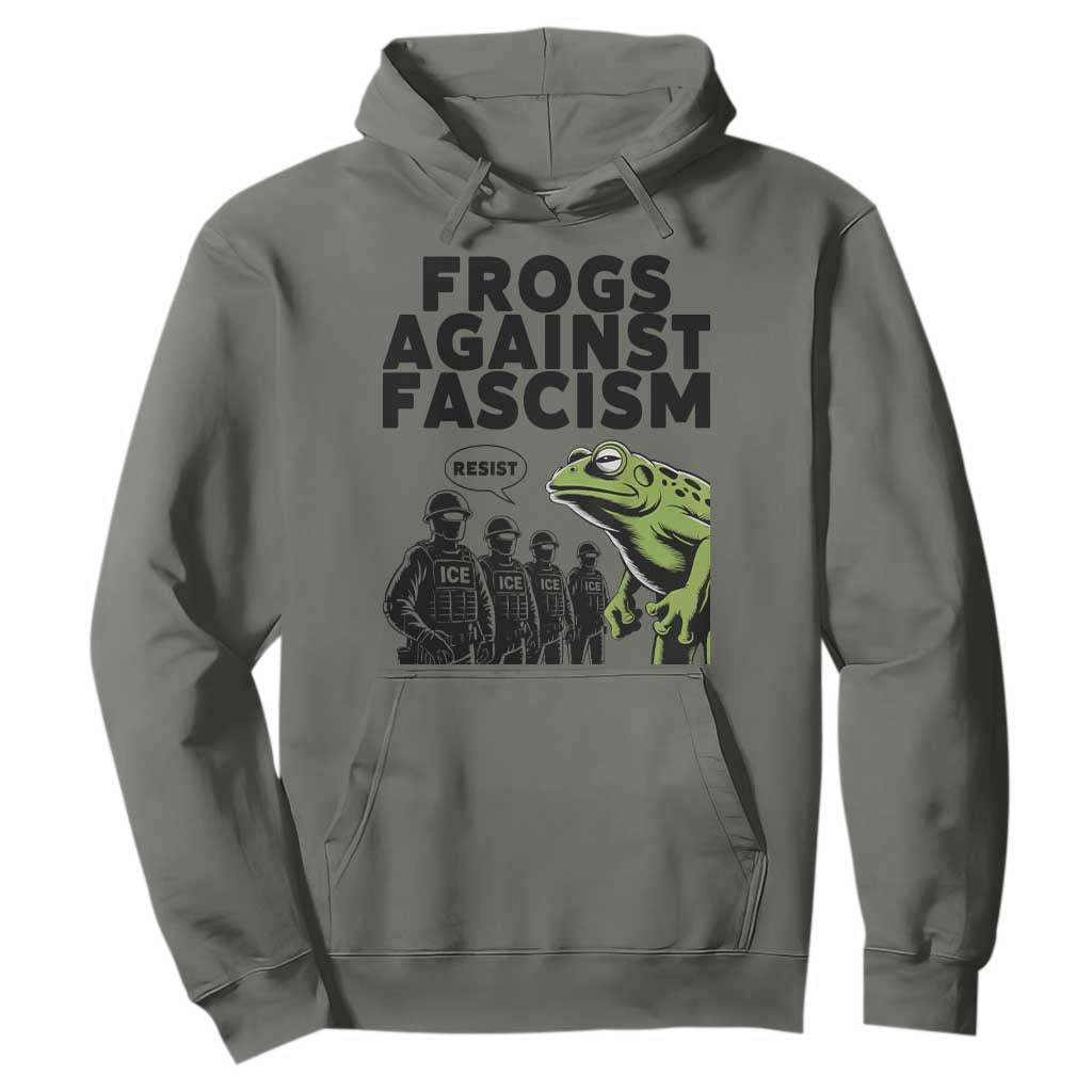 Frogs Against Fascism Hoodie Resist 2025 Free Portland Protest TS02 Military Green Print Your Wear