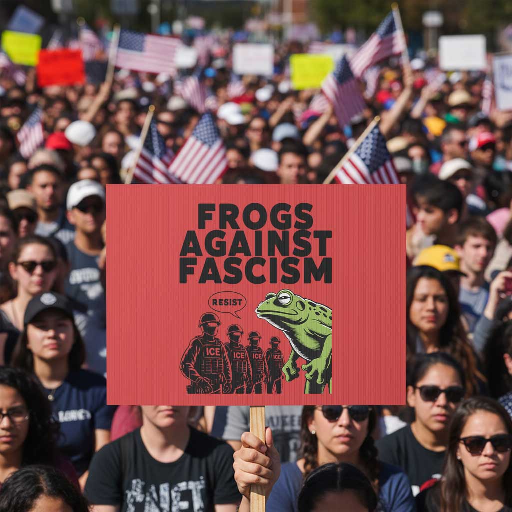 Frogs Against Fascism Protest Sign Resist 2025 Free Portland Protest TS02 Horizontal 18