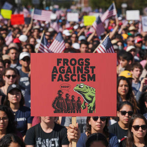 Frogs Against Fascism Protest Sign Resist 2025 Free Portland Protest TS02 Horizontal 18" x 24" Red Print Your Wear