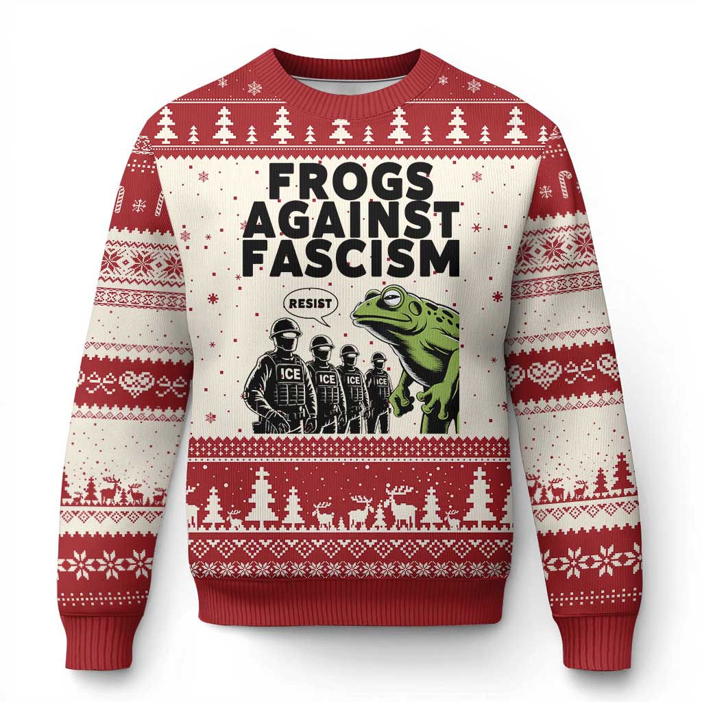 Frogs Against Fascism Ugly Christmas Sweater Resist 2025 Free Portland Protest - Print Your Wear