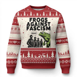 Frogs Against Fascism Ugly Christmas Sweater Resist 2025 Free Portland Protest - Print Your Wear