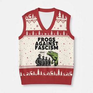 Frogs Against Fascism V-Neck Knit Sweater Vest Resist 2025 Free Portland Protest - Print Your Wear