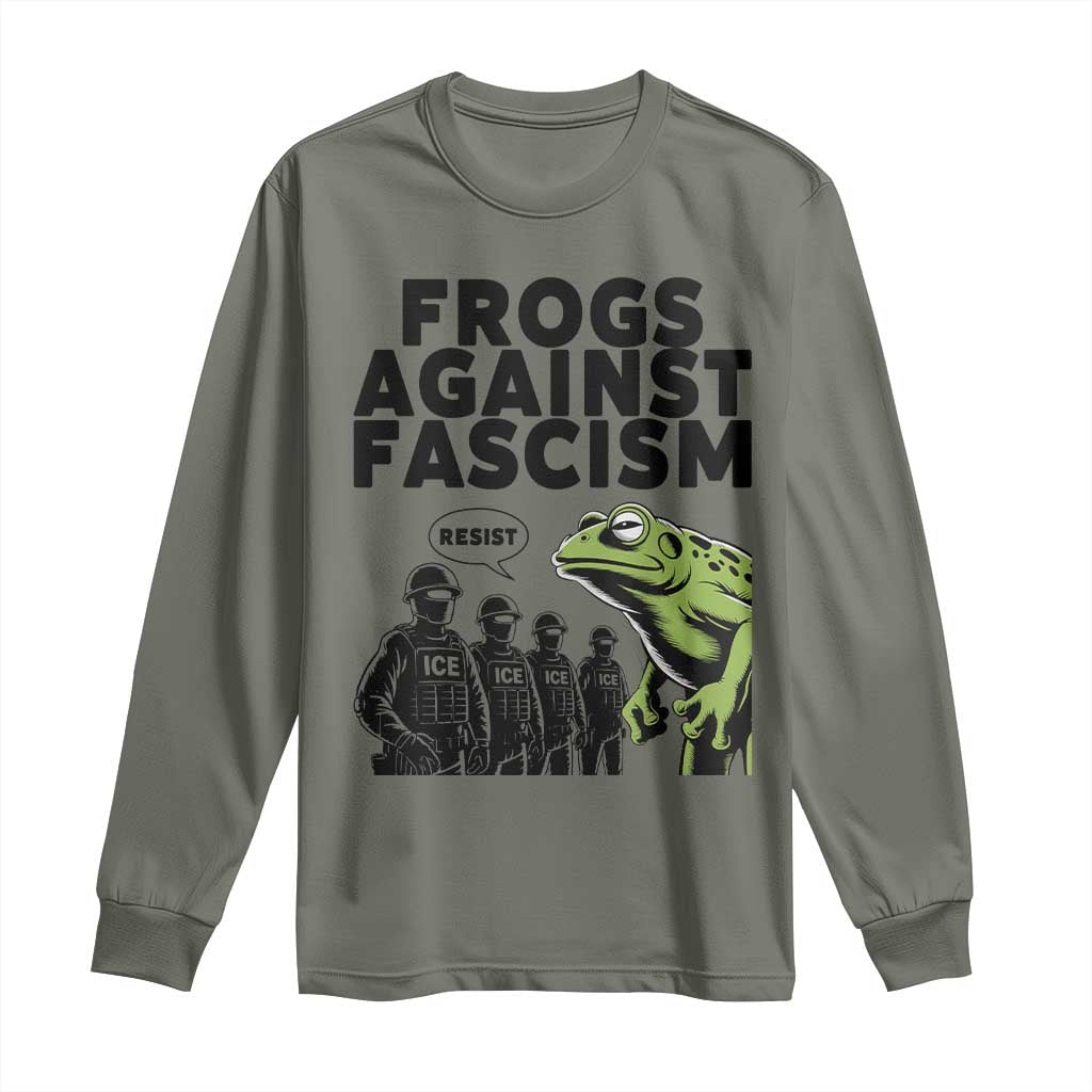 Frogs Against Fascism Long Sleeve Shirt Resist 2025 Free Portland Protest TS02 Military Green Print Your Wear