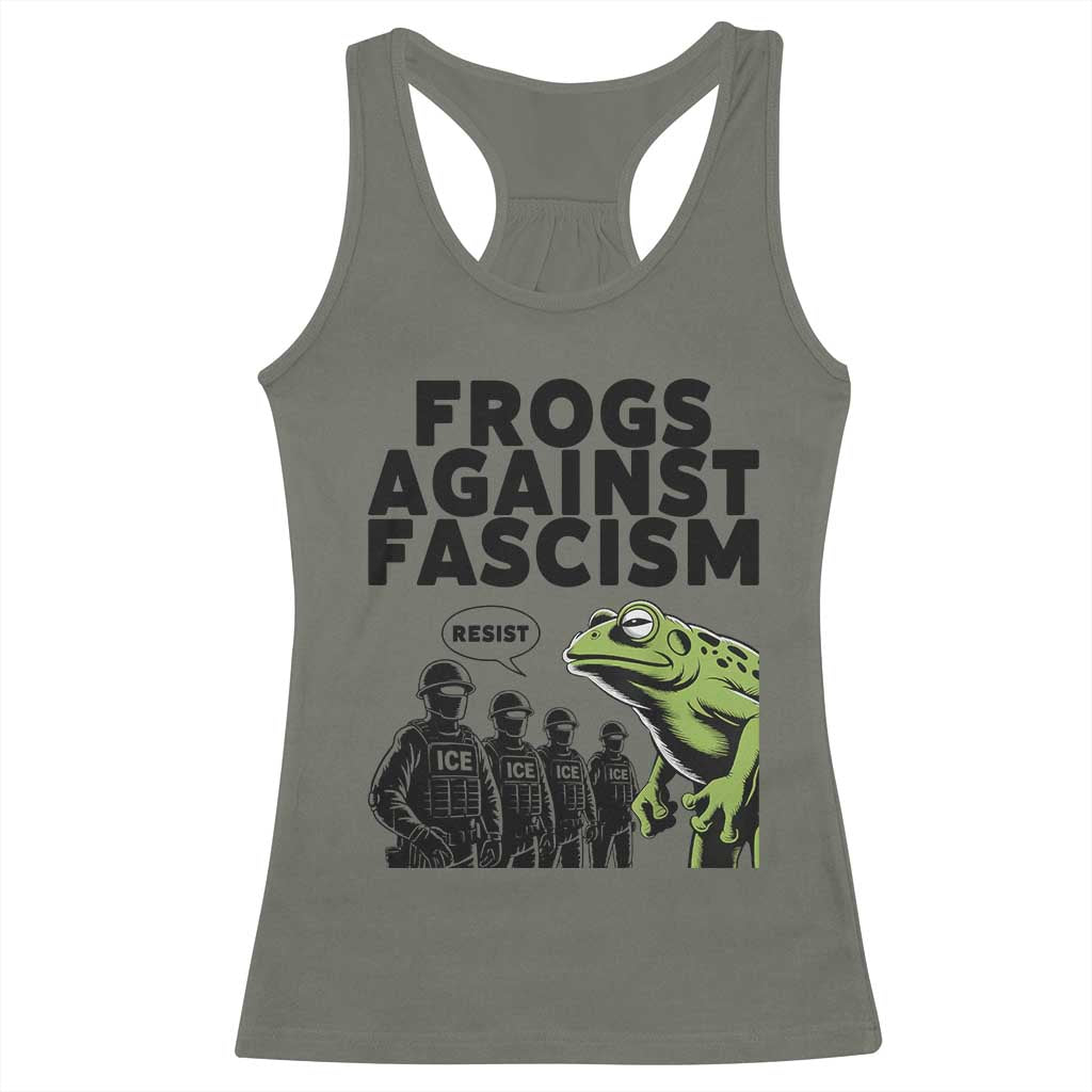 Frogs Against Fascism Racerback Tank Top Resist 2025 Free Portland Protest TS02 Military Green Print Your Wear