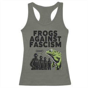 Frogs Against Fascism Racerback Tank Top Resist 2025 Free Portland Protest TS02 Military Green Print Your Wear