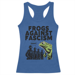 Frogs Against Fascism Racerback Tank Top Resist 2025 Free Portland Protest TS02 Royal Blue Print Your Wear