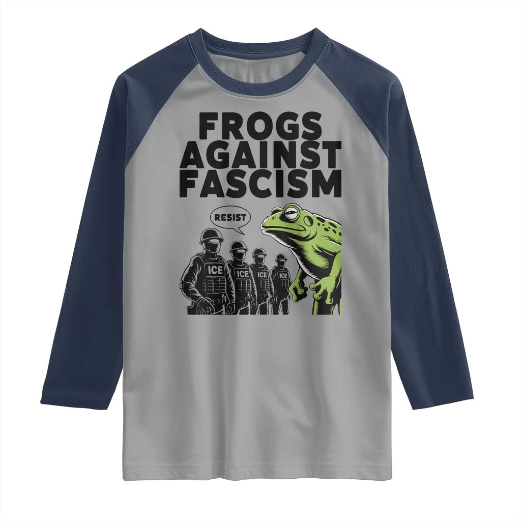 Frogs Against Fascism Raglan Shirt Resist 2025 Free Portland Protest TS02 Sport Gray Navy Print Your Wear