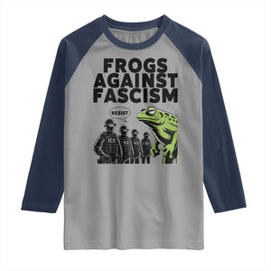 Frogs Against Fascism Raglan Shirt Resist 2025 Free Portland Protest TS02 Sport Gray Navy Print Your Wear