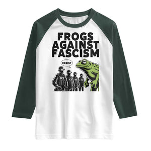 Frogs Against Fascism Raglan Shirt Resist 2025 Free Portland Protest TS02 White Dark Forest Green Print Your Wear