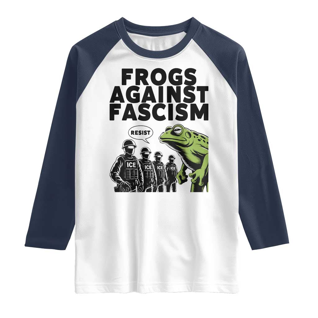 Frogs Against Fascism Raglan Shirt Resist 2025 Free Portland Protest TS02 White Navy Print Your Wear