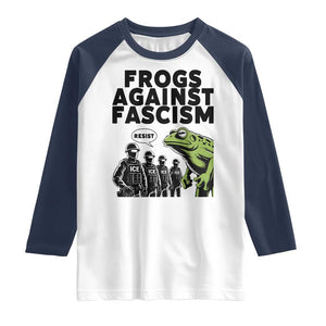 Frogs Against Fascism Raglan Shirt Resist 2025 Free Portland Protest TS02 White Navy Print Your Wear