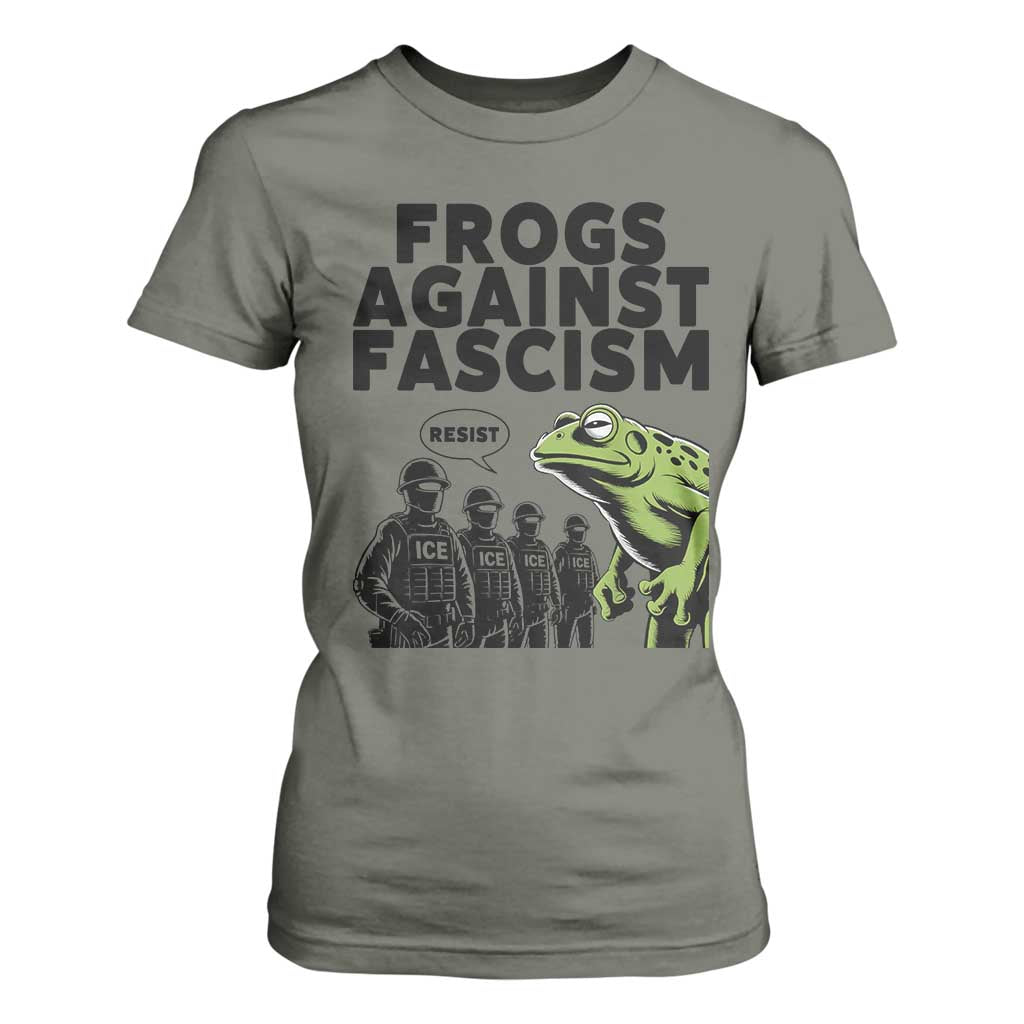 Frogs Against Fascism T Shirt For Women Resist 2025 Free Portland Protest TS02 Military Green Print Your Wear