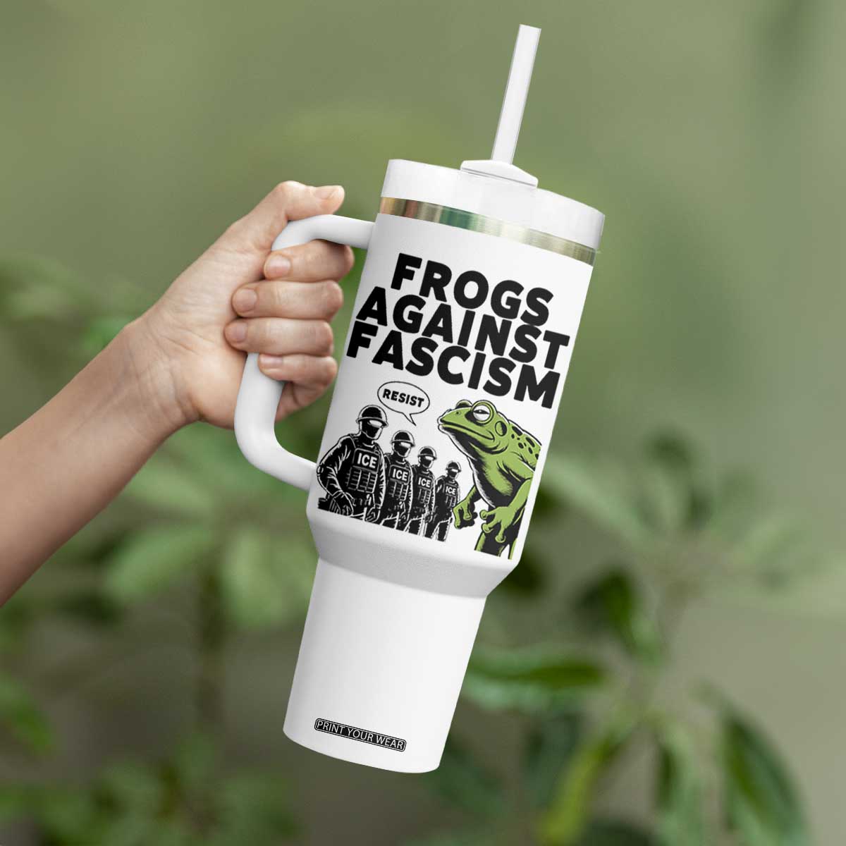 Frogs Against Fascism Tumbler With Handle Resist 2025 Free Portland Protest TS02 Print Your Wear