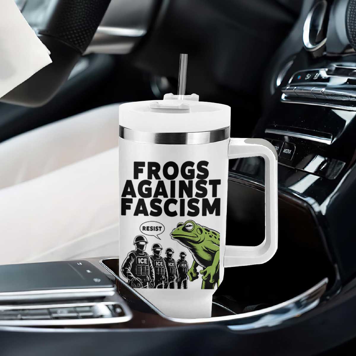 Frogs Against Fascism Tumbler With Handle Resist 2025 Free Portland Protest TS02 Print Your Wear