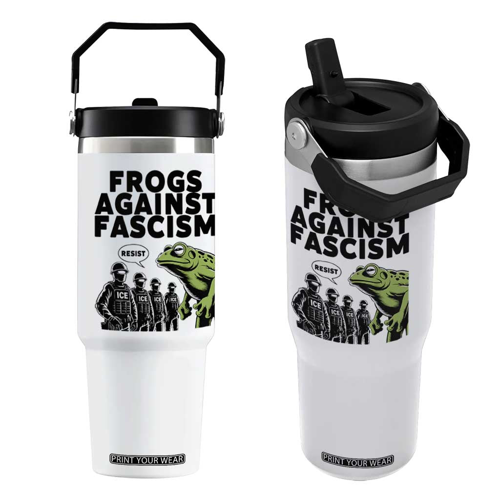 Frogs Against Fascism Flip Straw Tumbler Resist 2025 Free Portland Protest TS02 One Size: 30 oz White Print Your Wear