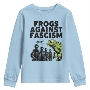 Frogs Against Fascism Youth Sweatshirt Resist 2025 Free Portland Protest TS02 Light Blue Print Your Wear