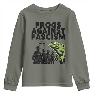 Frogs Against Fascism Youth Sweatshirt Resist 2025 Free Portland Protest TS02 Military Green Print Your Wear