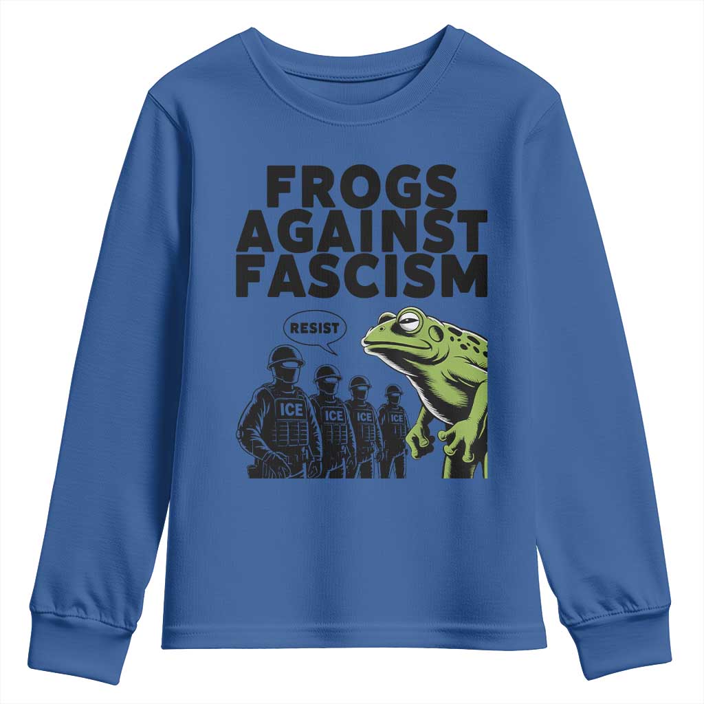 Frogs Against Fascism Youth Sweatshirt Resist 2025 Free Portland Protest TS02 Royal Blue Print Your Wear