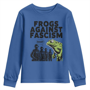 Frogs Against Fascism Youth Sweatshirt Resist 2025 Free Portland Protest TS02 Royal Blue Print Your Wear