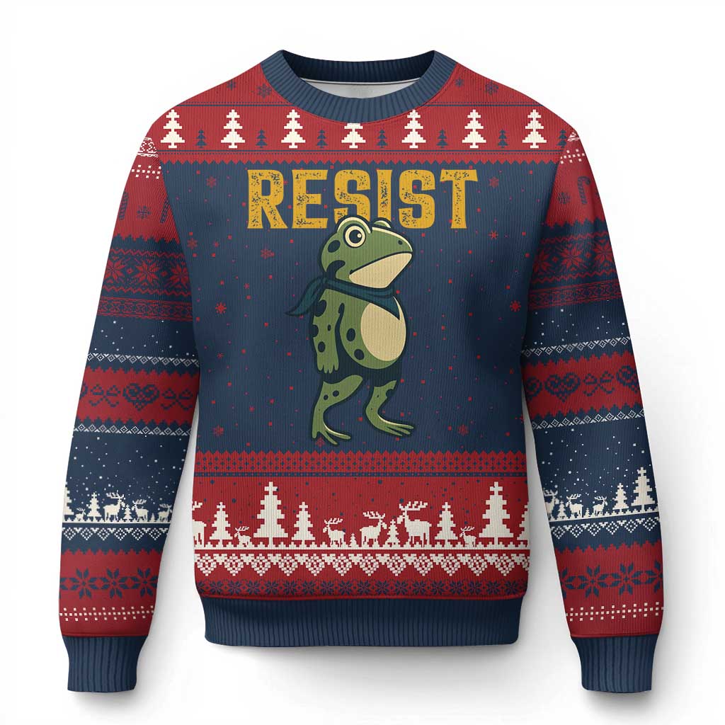 Resist Frog Protest Ugly Christmas Sweater Free Portland Political Satire TS02 Navy Red Print Your Wear