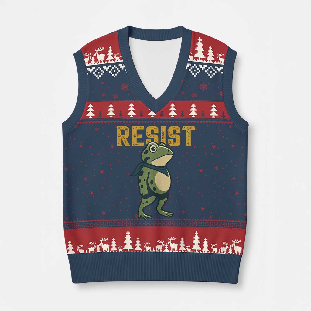 Resist Frog Protest V-Neck Knit Sweater Vest Free Portland Political Satire TS02 Navy Red Print Your Wear