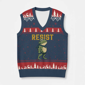 Resist Frog Protest V-Neck Knit Sweater Vest Free Portland Political Satire - Print Your Wear