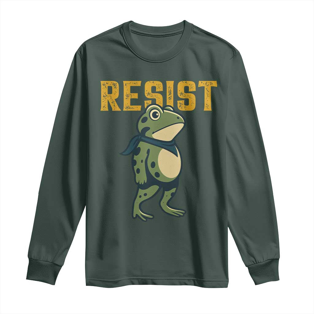 Resist Frog Protest Long Sleeve Shirt Free Portland Political Satire TS02 Dark Forest Green Print Your Wear