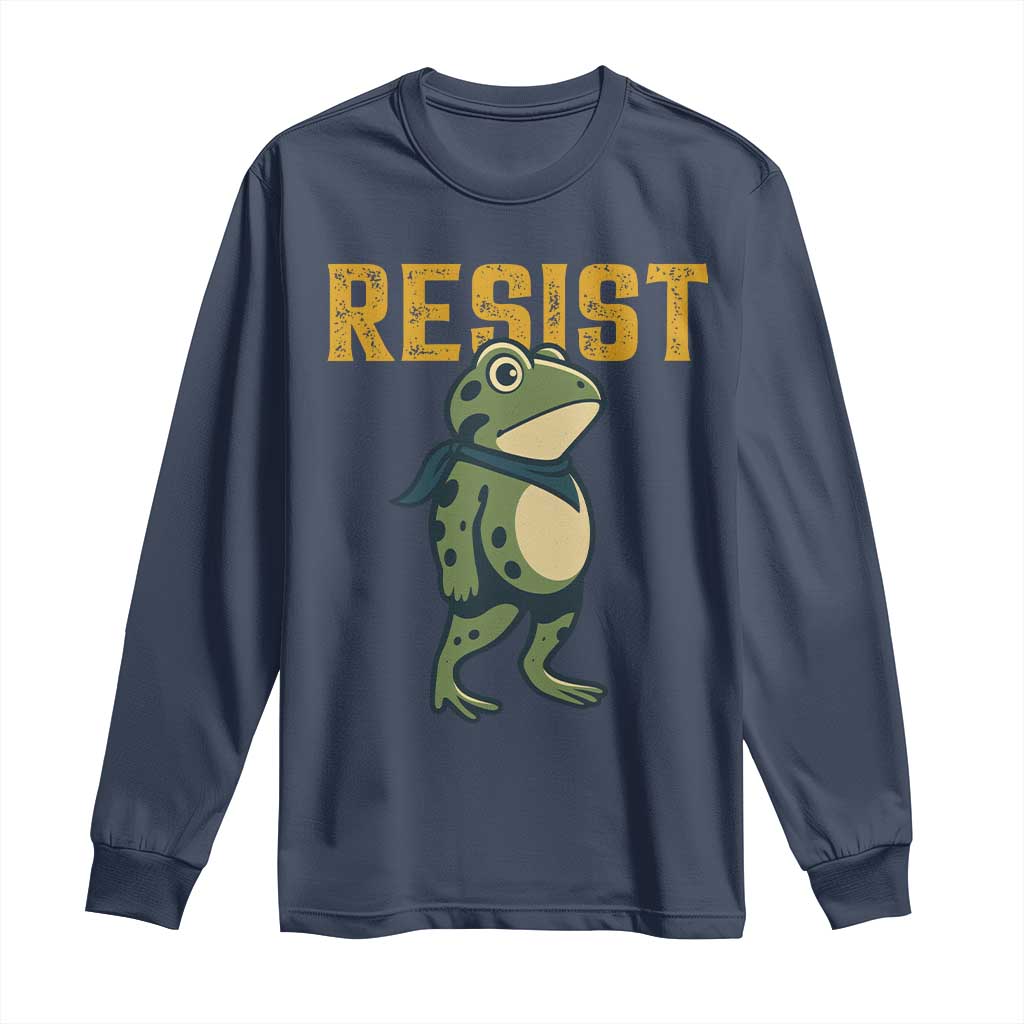 Resist Frog Protest Long Sleeve Shirt Free Portland Political Satire TS02 Navy Print Your Wear