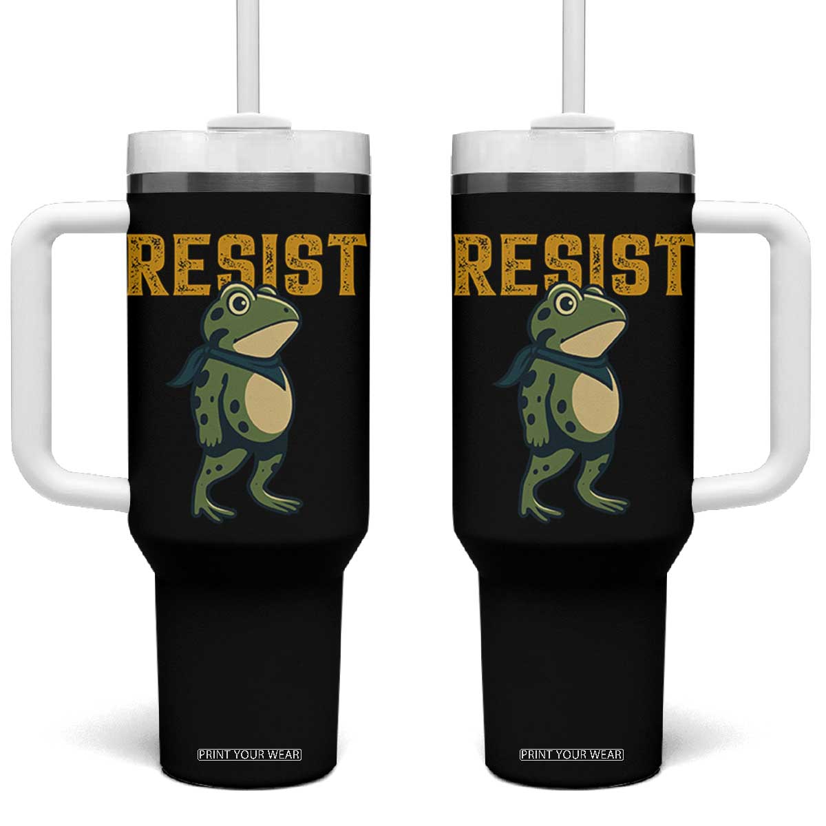 Resist Frog Protest Tumbler With Handle Free Portland Political Satire TS02 One Size: 40 oz Black Print Your Wear