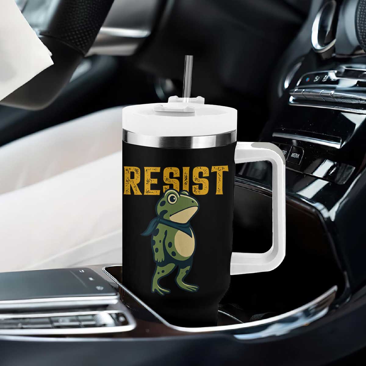 Resist Frog Protest Tumbler With Handle Free Portland Political Satire TS02 Print Your Wear