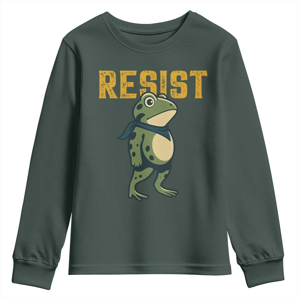 Resist Frog Protest Youth Sweatshirt Free Portland Political Satire TS02 Dark Forest Green Print Your Wear