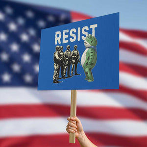 Resist Frog Protest Sign Inflatable Animal Protest Free Portland TS02 Horizontal 18" x 24" Blue Print Your Wear