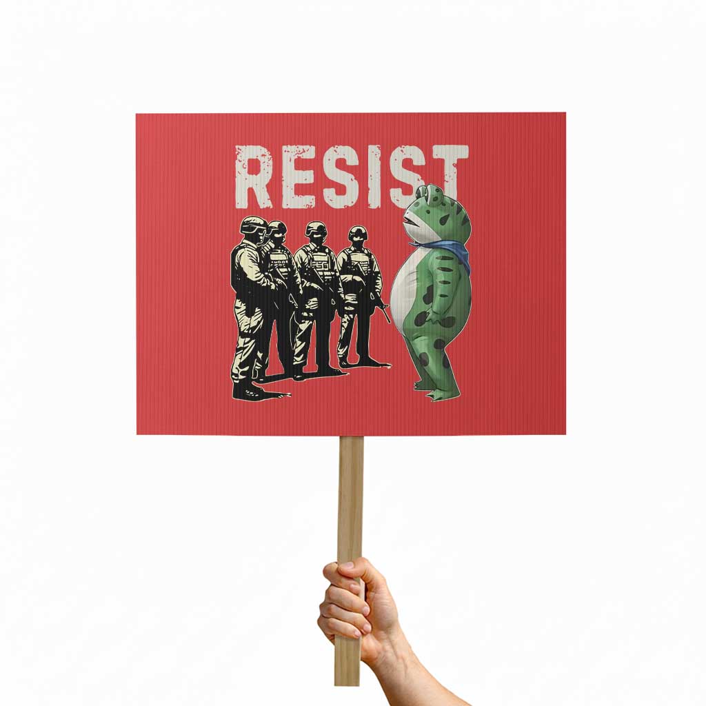 Resist Frog Protest Sign Inflatable Animal Protest Free Portland TS02 Horizontal 18" x 24" Red Print Your Wear