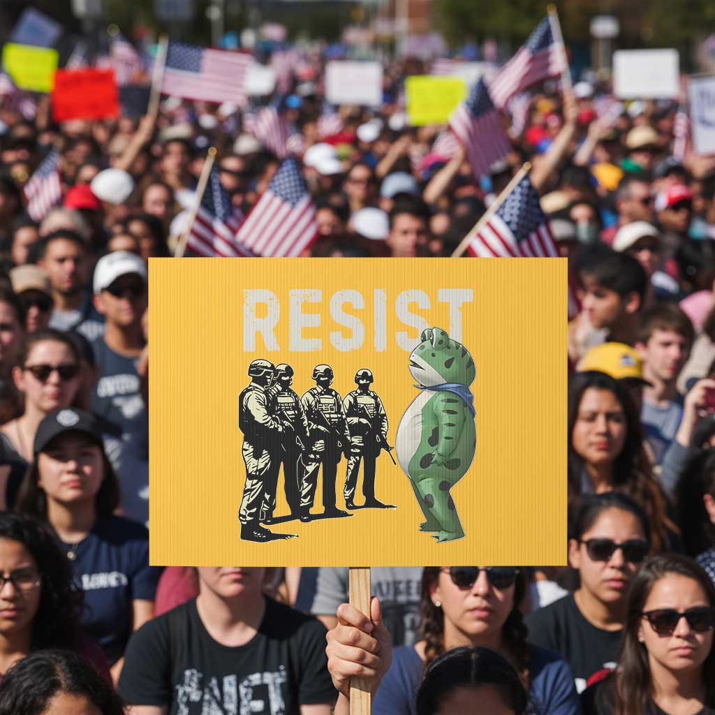 Resist Frog Protest Sign Inflatable Animal Protest Free Portland TS02 Horizontal 18