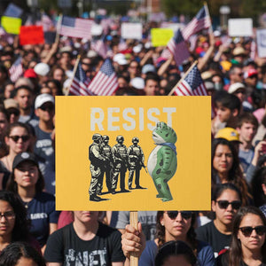 Resist Frog Protest Sign Inflatable Animal Protest Free Portland TS02 Horizontal 18" x 24" Yellow Print Your Wear