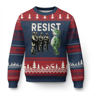 Resist Frog Ugly Christmas Sweater Inflatable Animal Protest Free Portland TS02 Navy Red Print Your Wear