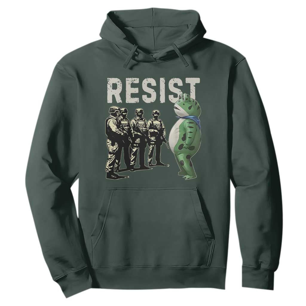 Resist Frog Hoodie Inflatable Animal Protest Free Portland TS02 Dark Forest Green Print Your Wear