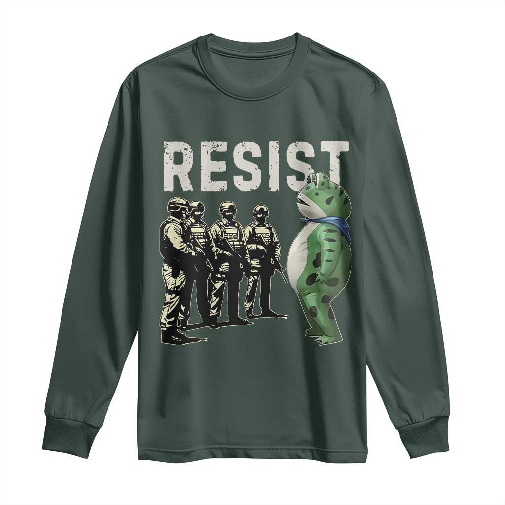 Resist Frog Long Sleeve Shirt Inflatable Animal Protest Free Portland TS02 Dark Forest Green Print Your Wear