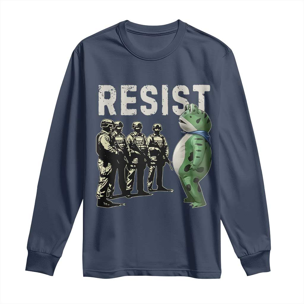 Resist Frog Long Sleeve Shirt Inflatable Animal Protest Free Portland TS02 Navy Print Your Wear