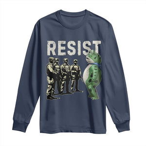 Resist Frog Long Sleeve Shirt Inflatable Animal Protest Free Portland TS02 Navy Print Your Wear