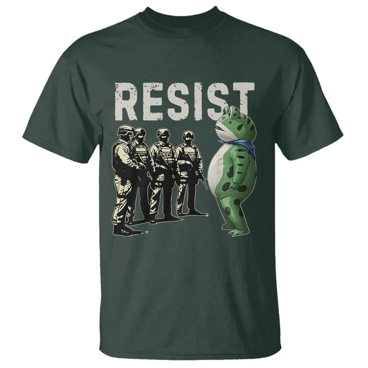 Resist Frog T Shirt Inflatable Animal Protest Free Portland TS02 Dark Forest Green Print Your Wear