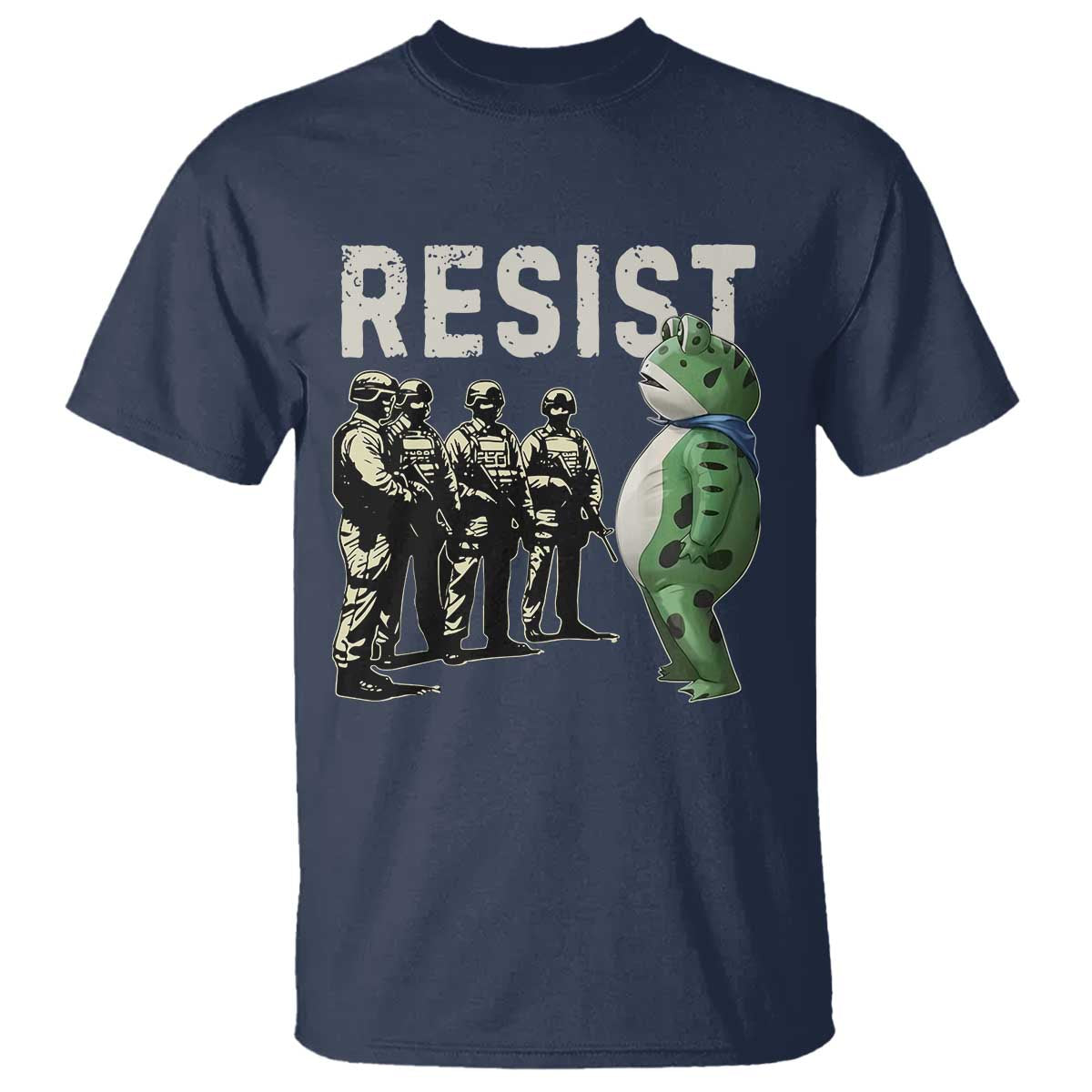 Resist Frog T Shirt Inflatable Animal Protest Free Portland TS02 Navy Print Your Wear