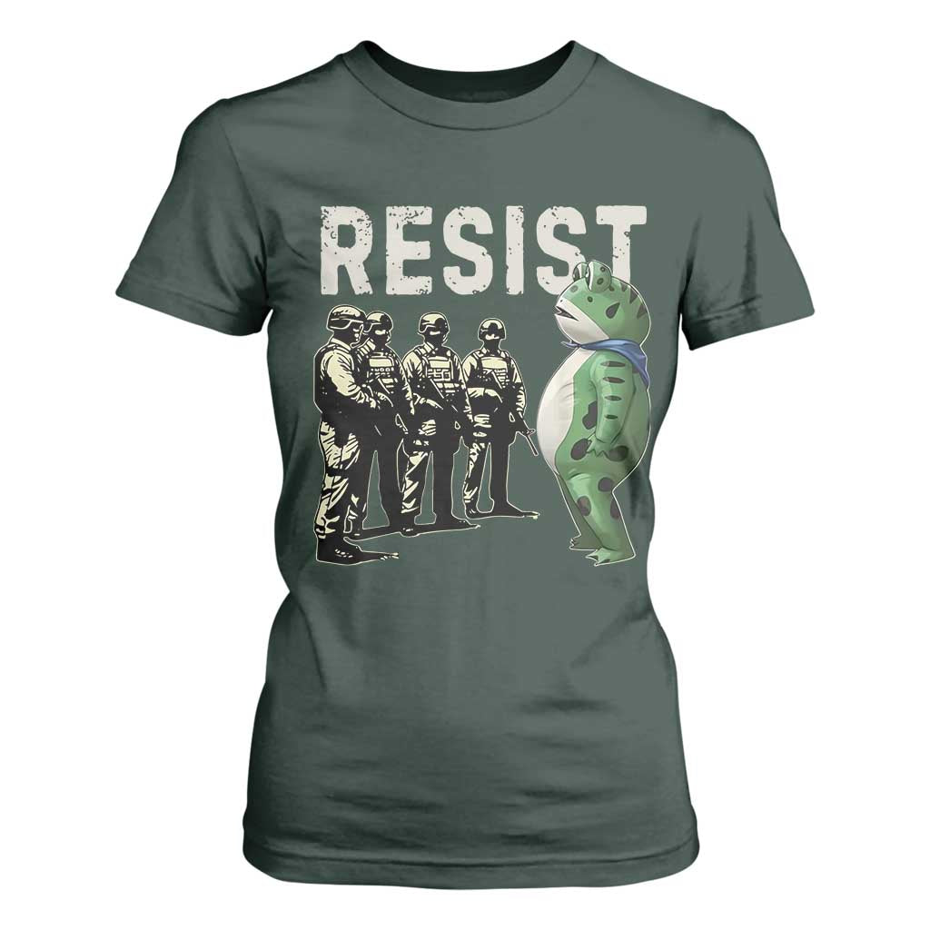 Resist Frog T Shirt For Women Inflatable Animal Protest Free Portland TS02 Dark Forest Green Print Your Wear