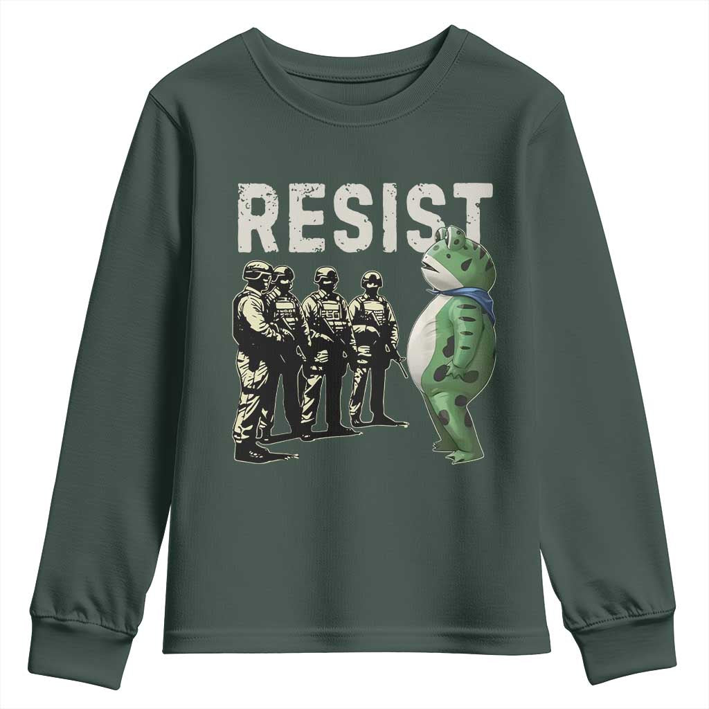 Resist Frog Youth Sweatshirt Inflatable Animal Protest Free Portland TS02 Dark Forest Green Print Your Wear