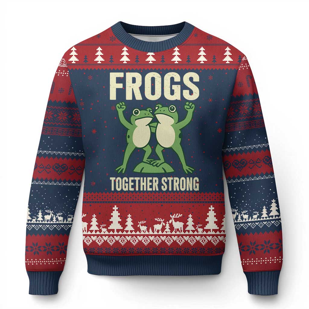 Frogs Together Strong Ugly Christmas Sweater Portland Frog Protest United We Ribbit TS02 Navy Red Print Your Wear